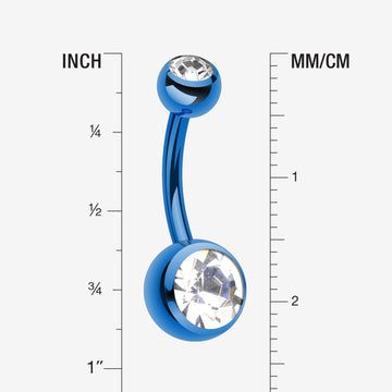 Detail View 1 of Colorline Double Gem Ball Steel Belly Button Ring-Blue/Clear